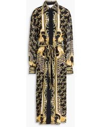 CAMILLA - Crystal-Embellished Printed Silk Crepe De Chine And Chiffon Midi Shirt Dress - Lyst