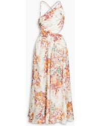 Zimmermann - Cutout Floral-print Linen Midi Dress - Lyst