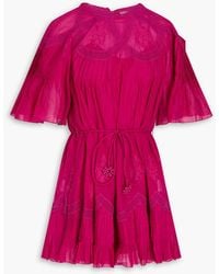 FARM Rio - Embroidered Cotton Mini Dress - Lyst