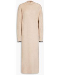 Brunello Cucinelli - Geripptes midikleid aus einer alpaka-baumwollmischung mit zierperlen - Lyst