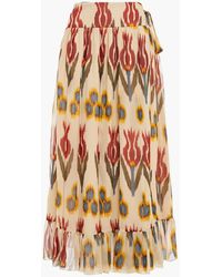 RED Valentino - Gathered Printed Silk-crepon Midi Wrap Skirt - Lyst