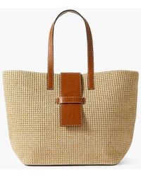 STAUD - Mercato Leather-trimmed Faux Raffia Tote - Lyst