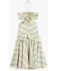 Carolina Herrera - Cutout Striped Cotton Halterneck Midi Dress - Lyst