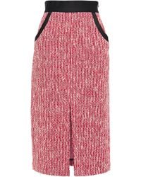 Maje Split-front Bouclé Midi Pencil Skirt Red