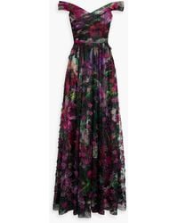 Marchesa - Off-the-shoulder Floral-print Embroidered Tulle Gown - Lyst