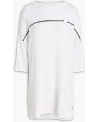 Brunello Cucinelli - Bead-embellished Linen And Silk-blend Top - Lyst