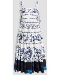 Erdem - Tiered Floral-Print Cotton-Poplin Midi Dress - Lyst