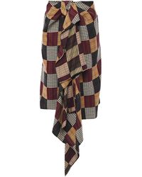 House of Holland Draped Checked Woven Skirt - Multicolour