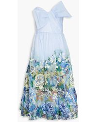 Marchesa - Strapless Bow-detailed Floral-print Organza Midi Dress - Lyst
