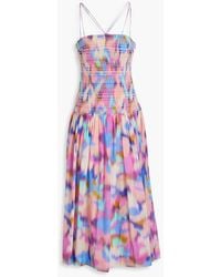 Nicholas - Rylie Smocked Printed Cotton And Silk-blend Voile Midi Dress - Lyst