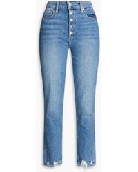 PAIGE - Sarah Cropped Distressed High-rise Slim-leg Jeans - Lyst