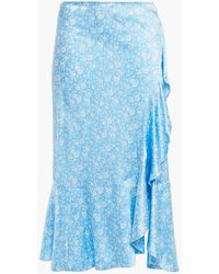 Ganni - Wrap-effect Ruffled Floral-print Silk-blend Satin Skirt - Lyst