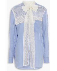 RED Valentino - Pussy-bow Point D'esprit-paneled Striped Cotton And Silk-blend Shirt - Lyst