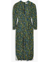 Victoria Beckham - Pleated Floral-print Silk Crepe De Chine Midi Dress - Lyst