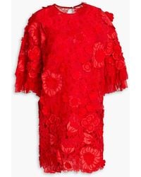 Valentino Garavani - Floral-appliquéd Embroide Tulle Mini Dress - Lyst