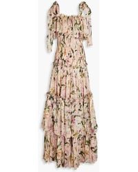 Dolce & Gabbana - Ruffled Shirred Floral-print Silk Maxi Dress - Lyst