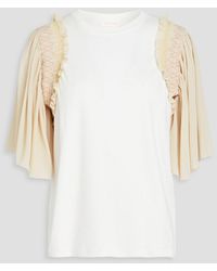 See By Chloé - Ruffled Crepon And Cotton-jersey T-shirt - Lyst
