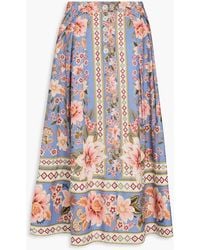 FARM Rio - Pleated Floral-Print Cotton-Poplin Midi Skirt - Lyst