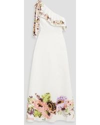 Mikael Aghal - Maxikleid aus einer baumwoll-leinenmischung mit blumenprint und asymmetrischer schulterpartie - Lyst