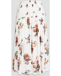 Vince - Shirred Floral-print Gauze Midi Skirt - Lyst
