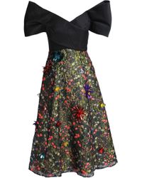 Delpozo Strapless Embellished Lace Midi Dress Black