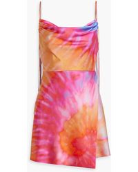 retroféte - Ariella Draped Tie-dyed Silk-blend Satin Mini Dress - Lyst
