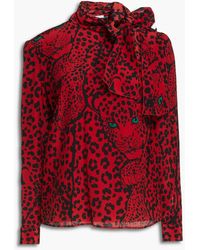 RED Valentino - Pussy-bow Printed Silk Crepe De Chine Blouse - Lyst