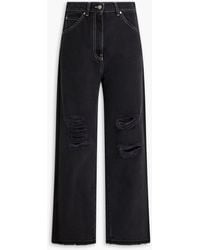 MSGM - Frayed Distressed High-rise Wide-leg Jeans - Lyst