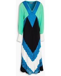 Emilio Pucci - Lace-paneled Silk-blend Crepe De Chine Midi Dress - Lyst