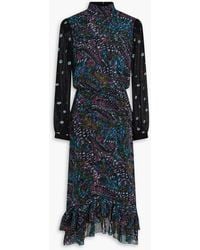 Saloni - Isa Ruffled Floral-print Silk-georgette Midi Dress - Lyst