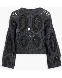 Brunello Cucinelli - Cropped Sequin-embellished Cable-knit Cashmere Sweater - Lyst