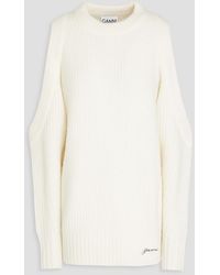 Ganni - Cold-shoulder Ribbed-knit Sweater - Lyst