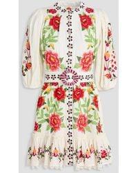 FARM Rio - Belted Embroidered Linen-Blend Mini Dress - Lyst