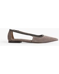 Brunello Cucinelli - Bead-Embellished Suede Point-Toe Flats - Lyst