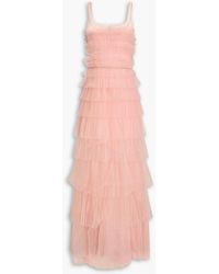 Costarellos - Kali Crystal-Embellished Tiered Plissé Tulle Gown - Lyst