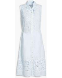 120% Lino - Lace-paneled Linen Shirt Dress - Lyst