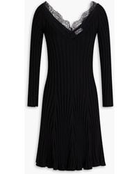 RED Valentino - Lace-trimmed Ribbed Wool Mini Dress - Lyst