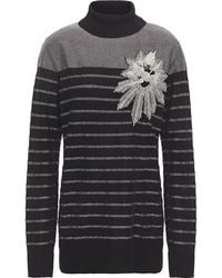 Balmain - Embellished Metallic Striped Stretch-Knit Turtleneck Top - Lyst