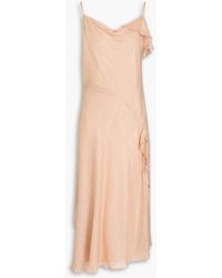 Victoria Beckham - Asymmetric Draped Metallic Crepe Midi Dress - Lyst
