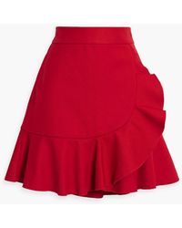 RED Valentino - Wrap-effect Ruffled Twill Mini Skirt - Lyst