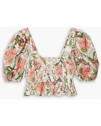 Lug Von Siga - Alicia Pintucked Shirred Floral-print Linen Peplum Top - Lyst