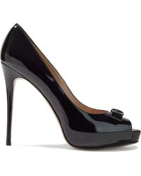 Valentino Bow-embellished Patent-leather Platform Court Shoes Black