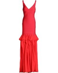 Hervé Léger Hervé Léger Pleated Chiffon-paneled Bandage Gown Papaya - Red