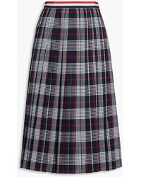 Thom Browne - Pleated Checked Wool Midi Skirt - Lyst