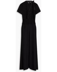 Mikael Aghal - Corded Lace-paneled Crepe Wide-leg Jumpsuit - Lyst
