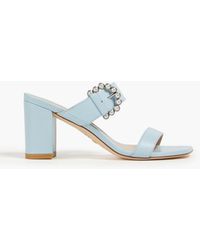 Stuart Weitzman - Faux Pearl-embellished Leather Mules - Lyst