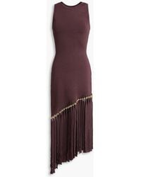 Sandro - Asymmetric Fringed Embellished Stretch-knit Midi Dress - Lyst