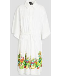 Boutique Moschino Gathered Floral-print Cotton-poplin Shirt Dress - White
