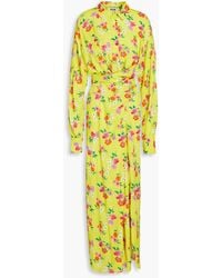 MSGM - Floral-print Crepe Midi Shirt Dress - Lyst