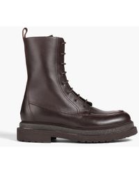 Brunello Cucinelli - Bead-embellished Leather Combat Boots - Lyst